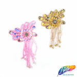 Flower Beaded Sequin Applique w/ Beaded Fringe, BA-128