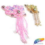 Flower Beaded Sequin Applique w/ Beaded Fringe, BA-128