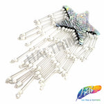 Iridescent Dangling Star Beaded Sequins Applique w/ Beaded Fringe, BA-155