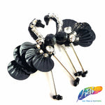Black Flamingo Rhinestone Beaded Sequin Applique, BA-157