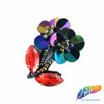 Multicolor Twin Flower Rhinestone Beaded Sequin Applique, BA-159
