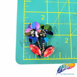 Multicolor Twin Flower Rhinestone Beaded Sequin Applique, BA-159