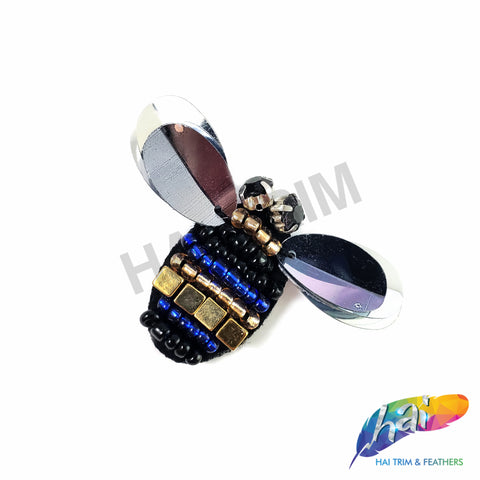 Black/Blue/Gold Insect Rhinestone Beaded Sequin Applique, BA-160