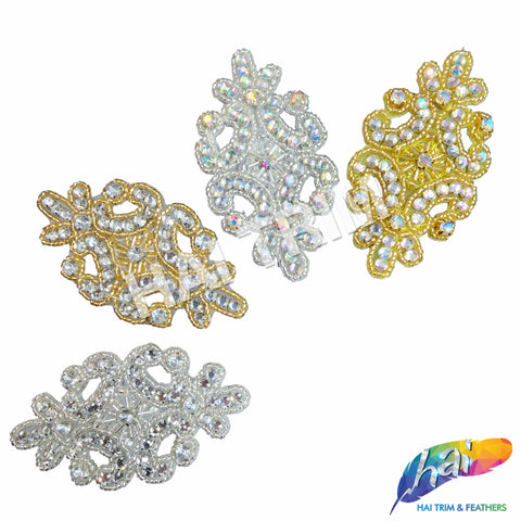 Beaded Acrylic Rhinestone Motif Applique, BR-009