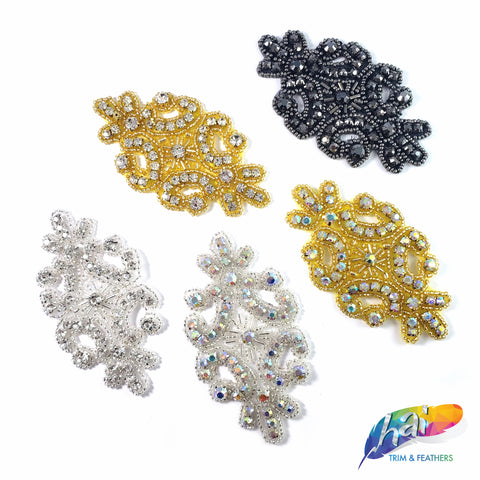 Beaded Crystal Rhinestone Motif Applique, BR-010