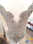 Crystal AB/Nude Mesh Beaded Rhinestone Dress Bodice Applique, BRD-02 AB