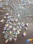 Crystal AB/Nude Mesh Beaded Rhinestone Dress Bodice Applique, BRD-02 AB