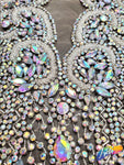 Crystal AB/Nude Mesh Beaded Rhinestone Dress Bodice Applique, BRD-02 AB