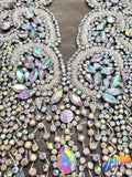 Crystal AB/Nude Mesh Beaded Rhinestone Dress Bodice Applique, BRD-02 AB