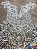 Crystal AB/Nude Mesh Beaded Rhinestone Dress Bodice Applique, BRD-02 AB
