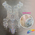 Crystal AB/Nude Mesh Beaded Rhinestone Dress Bodice Applique, BRD-02 AB