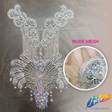 Crystal AB/Nude Mesh Beaded Rhinestone Dress Bodice Applique, BRD-02 AB