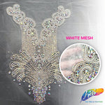 Crystal AB/Nude Mesh Beaded Rhinestone Dress Bodice Applique, BRD-02 AB