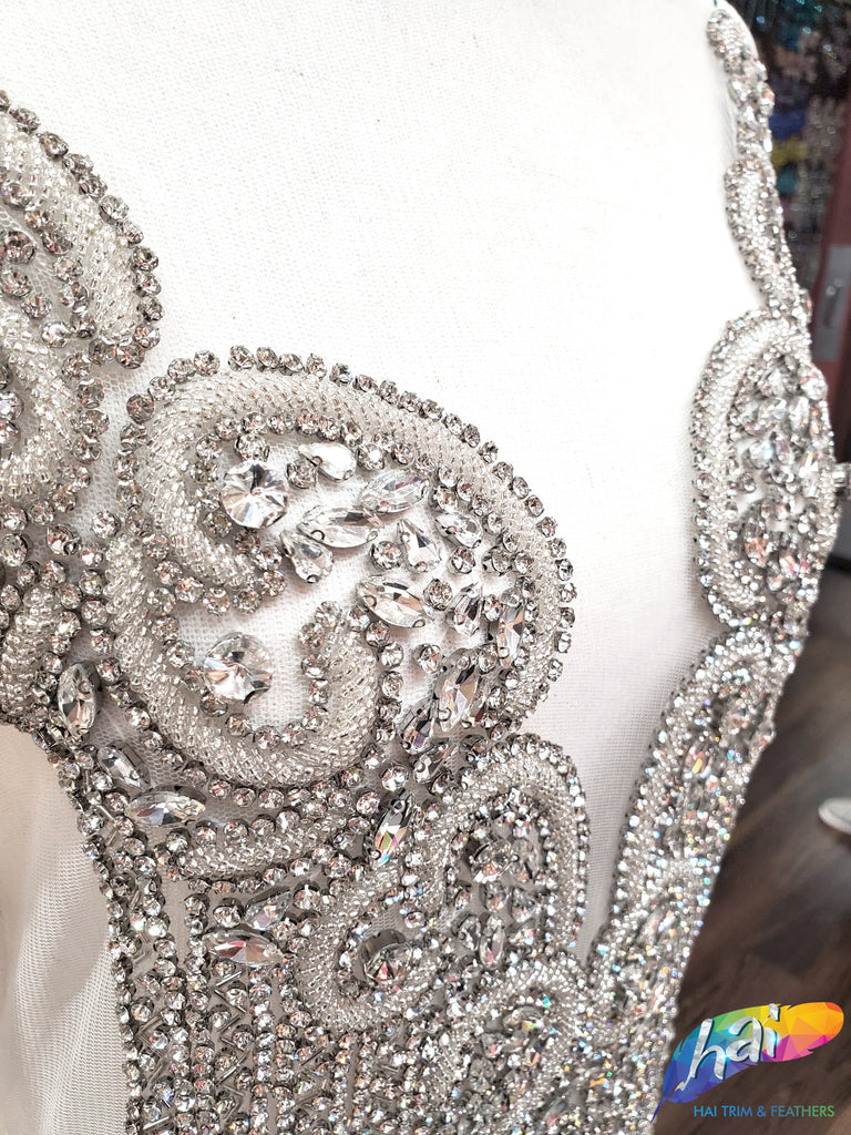 beaded appliques for dresses SALE! Crystal Beaded Rhinestone Dress Bodice Applique, BRD-02