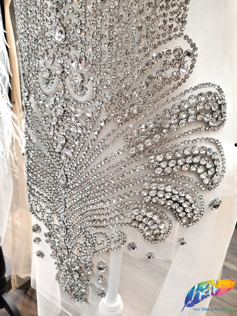 crystal beading for dresses Starlight - Ivory Wedding Crystal Clear Heavy Sequins Beads Pearl, Quality Embroidery Beaded Fabric by the Yard for Bridal Dresses & Apparel