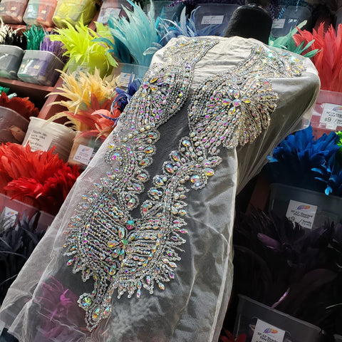 SALE! Crystal AB Beaded Sequin Rhinestone Dress Bodice Applique, BRD-05 AB
