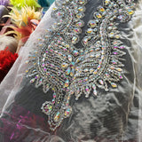 SALE! Crystal AB Beaded Sequin Rhinestone Dress Bodice Applique, BRD-05 AB