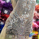 Crystal AB/Nude Mesh Beaded Rhinestone Dress Bodice Applique, BRD-02 AB