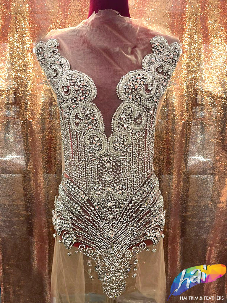 SALE! Crystal Beaded Rhinestone Dress Bodice Applique, BRD-02 – Hai Trim & Feathers