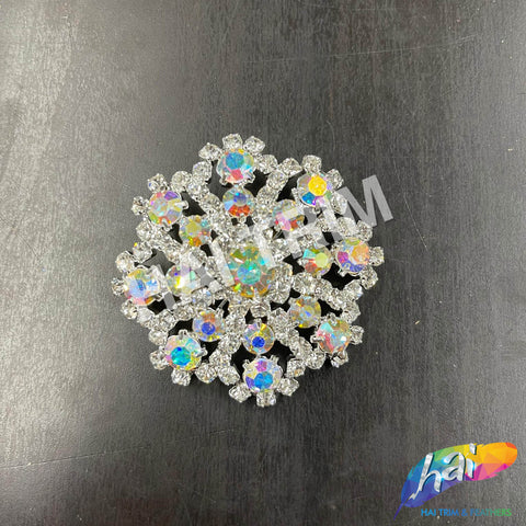 Crystal AB Flower Rhinestone Brooch, BRS01-054