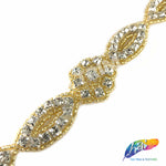 1” Navette Flower Beaded Rhinestone Trim (sold by yard piece), BRT-006