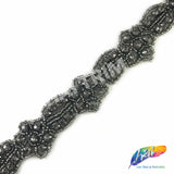 SALE! 1" Black Diamond Flower Beaded Rhinestone Trim by the piece (35 inches), BRT-052