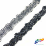 SALE! 1" Black Diamond Flower Beaded Rhinestone Trim by the piece (35 inches), BRT-052