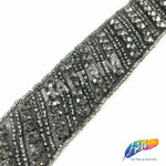 SALE! 1" Black Diamond Diagonal Stripe Beaded Rhinestone Trim (sold by yard piece), BRT-054