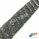SALE! 1" Black Diamond Diagonal Stripe Beaded Rhinestone Trim (sold by yard piece), BRT-054