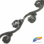 SALE! 2 1/2" Black Diamond Swirl Beaded Rhinestone Trim (sold by yard piece), BRT-057