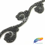 SALE! 2 1/2" Black Diamond Swirl Beaded Rhinestone Trim (sold by yard piece), BRT-057