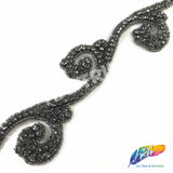 SALE! 2 1/2" Black Diamond Swirl Beaded Rhinestone Trim (sold by yard piece), BRT-057