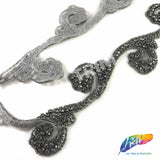 SALE! 2 1/2" Black Diamond Swirl Beaded Rhinestone Trim (sold by yard piece), BRT-057