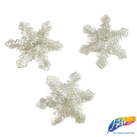 Snowflake Silver Beaded Rhinestone Applique, BS-001, BS-002