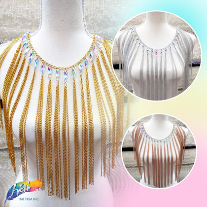 11" Chain Tassel Fringe with Crystal AB Teardrop Stones, CF-008