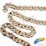 1" Light Rose Gold Plastic Curb Chain w/ Crystal AB Rhinestones, CH-127