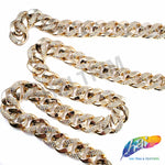 1" Light Rose Gold Plastic Curb Chain w/ Crystal AB Rhinestones, CH-127