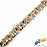 1" Light Rose Gold Plastic Curb Chain w/ Crystal AB Rhinestones, CH-127