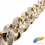 1" Light Rose Gold Plastic Curb Chain w/ Crystal AB Rhinestones, CH-127