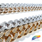 Metallic Plastic Curb Chain with Crystal Rhinestones, CH-131