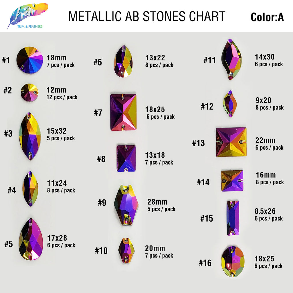 Metallic AB Resin Stones Color A – Hai Trim & Feathers
