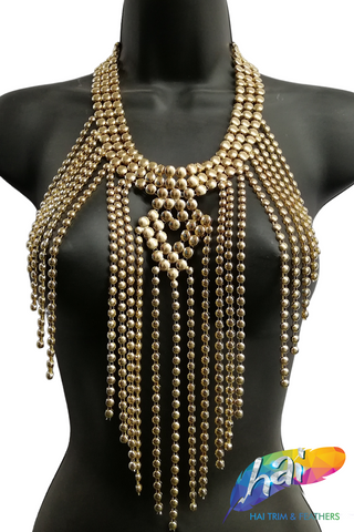 Metallic Gold Bead Chain Neckpiece, NEK-201 (Style D)