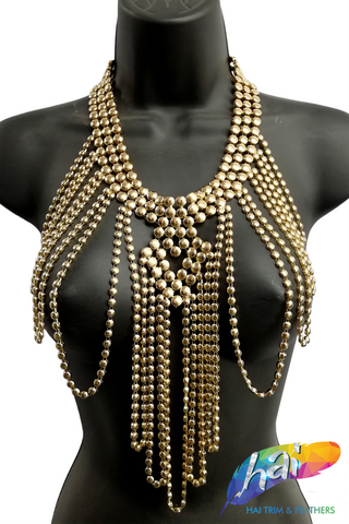 Metallic Gold Bead Chain Neckpiece, NEK-202 (Style E)