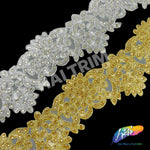 3" Embroidered Metallic Flower Trim with Rhinestones, EMB-061
