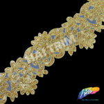 3" Embroidered Metallic Flower Trim with Rhinestones, EMB-061