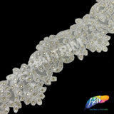 3" Embroidered Metallic Flower Trim with Rhinestones, EMB-061