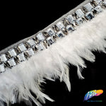5-6” White Saddle Feather Trim with Clear Acrylic Stones and Gunmetal Beads