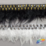 5-6” White Saddle Feather Trim with Clear Acrylic Stones and Gunmetal Beads