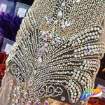 Crystal AB/Nude Mesh Beaded Rhinestone Dress Bodice Applique, BRD-02 AB