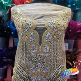 Crystal AB/Nude Mesh Beaded Rhinestone Dress Bodice Applique, BRD-02 AB